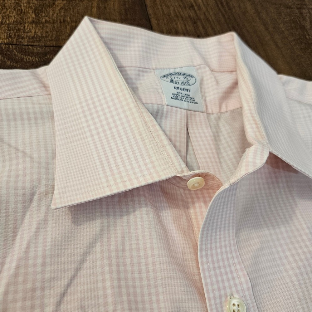 Brooks Brothers Regent Dress Shirt Mens 17.5-36 Pink Checkered Non-Iron Supima - Picture 6 of 9